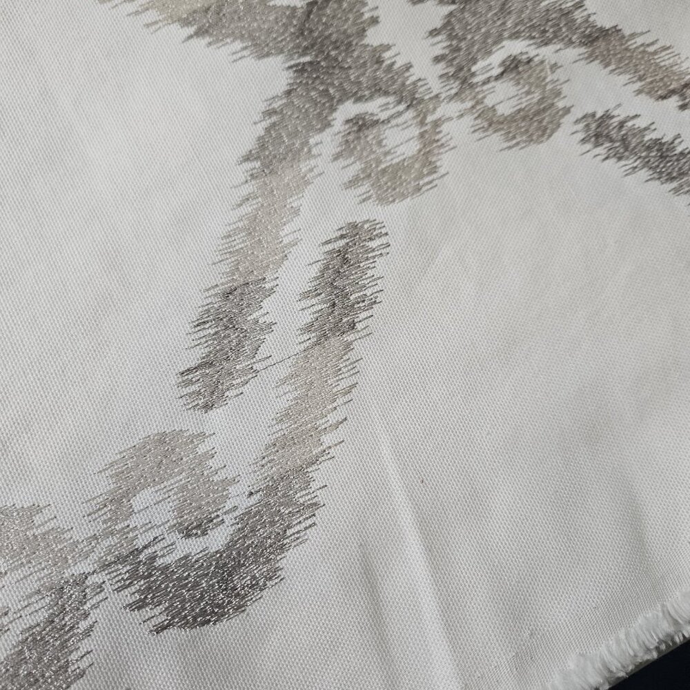 Geometric Upholstery Fabric 59"W By The Yard White Gray Lattice Embroidery Drape - Picture 6 of 8